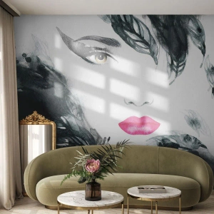 Fototapeta Premium Sand - Stylizowany portret kobiety w akwarelowych barwach - 100x70cm - Uwaga! Femme fatale - Nowoczesna dekoracja ścienna do salonu, kuchni i sypialni ARTTOR
