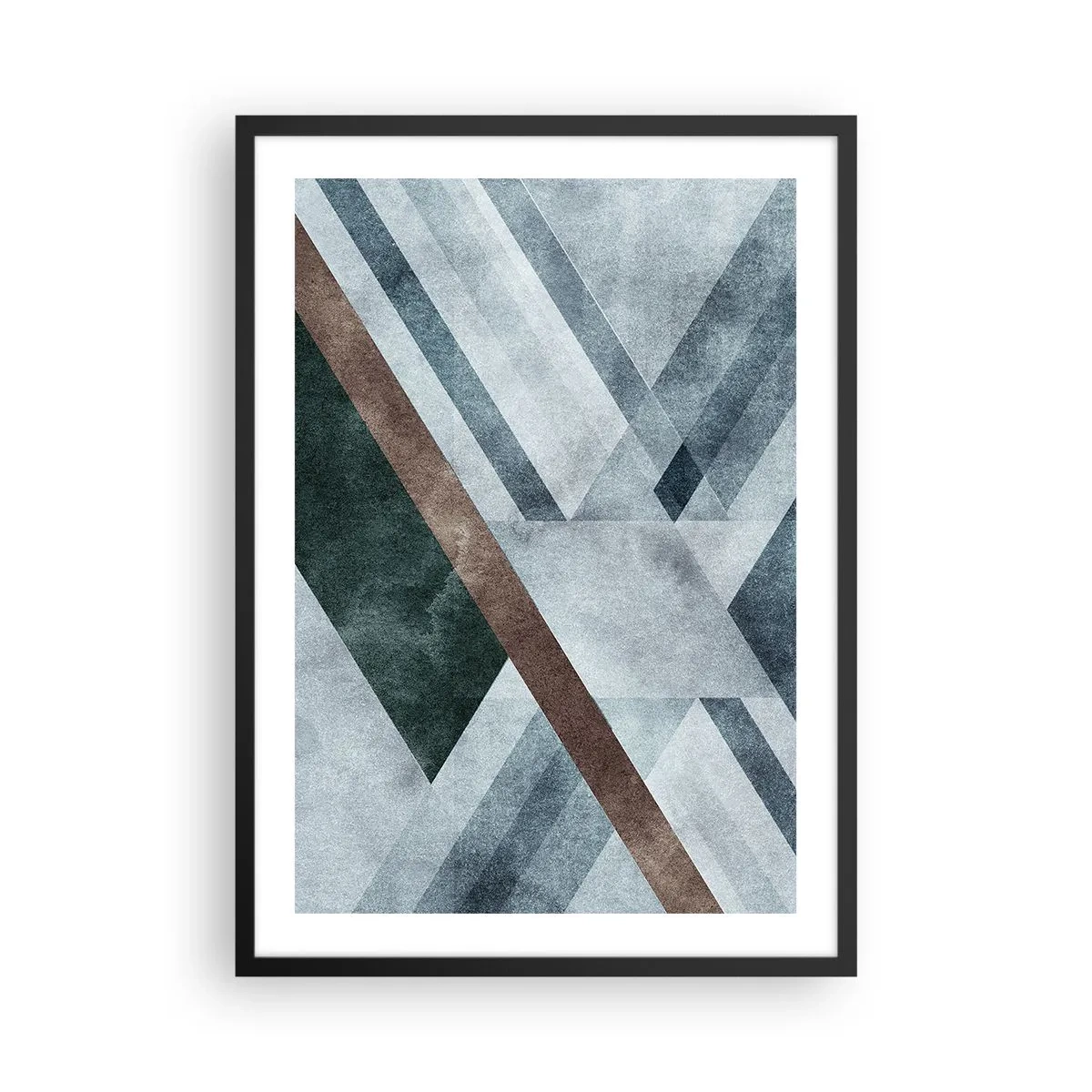 Plakat w czarnej ramie - Geometryczna kompozycja w odcieniach niebieskiego i brązu - 50x70cm - Wyszukana elegancja geometrii - Nowoczesna dekoracja ścienna do salonu i sypialni ARTTOR