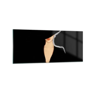 Obraz na szkle - Sylwetka kobiety w kapeluszu na czarnym tle - 120x50cm - Elegancja i styl - Nowoczesna dekoracja ścienna do salonu i sypialni ARTTOR