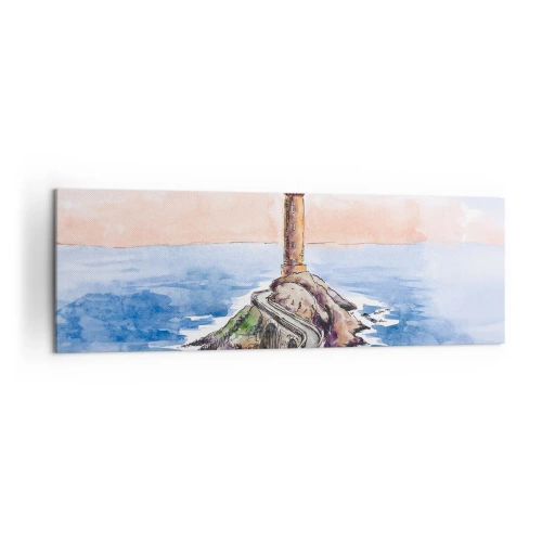 Obraz na płótnie - Latarnia morska na skalistym brzegu - 160x50cm - Zwrócona ku morzu - Nowoczesna dekoracja ścienna do salonu i sypialni ARTTOR