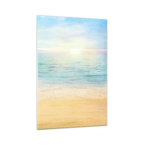 Obraz na szkle - Plaża z turkusowym morzem i jasnym niebem - 70x100cm - Wielki błękit - Nowoczesna dekoracja ścienna do salonu i sypialni ARTTOR