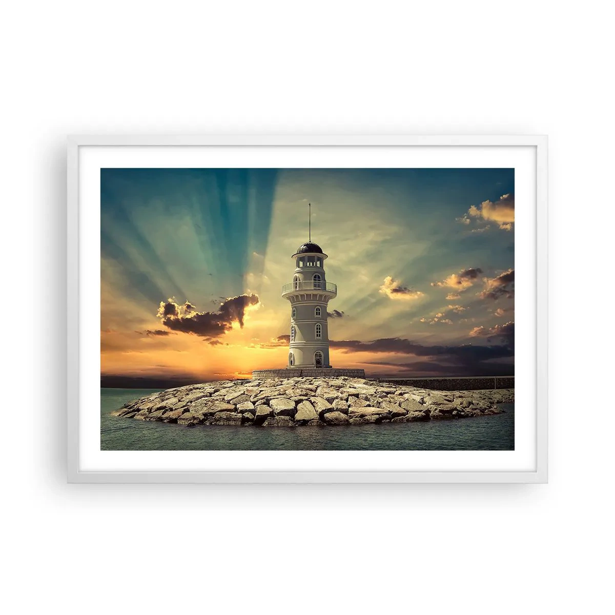 Plakat w białej ramie - Światło - Dobro - Piękno - 70x50 cm