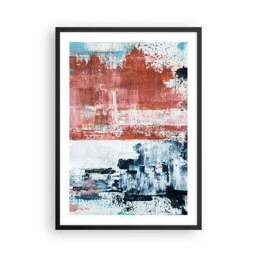 Plakat w czarnej ramie - Abstrakcyjna kompozycja w odcieniach czerwieni, bieli i niebieskiego - 50x70cm - Abstrakcyjne pół na pół - Nowoczesna dekoracja ścienna do salonu i sypialni ARTTOR