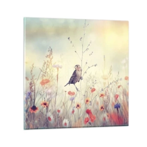 Obraz na szkle - Ptasi portret z łąką w tle - 60x60 cm