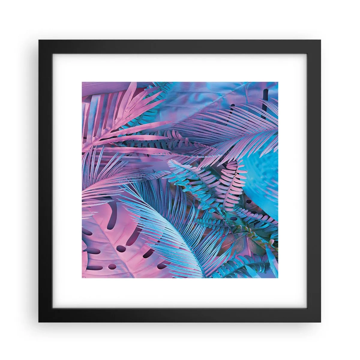 Plakat w czarnej ramie - Tropiki w różu i błękicie - 30x30 cm