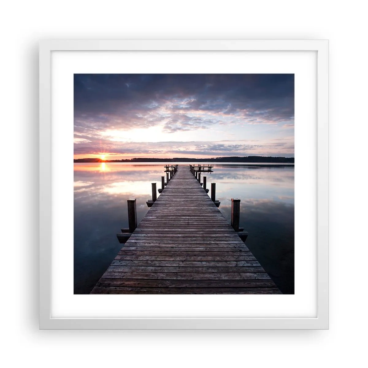 Plakat w białej ramie - Cicha granica dnia i nocy - 40x40 cm