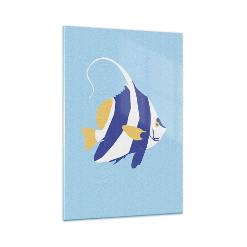 Obraz na szkle - Minimalistyczna ilustracja ryby tropikalnej na błękitnym tle - 80x120cm - Miss tropikalnych wód - Nowoczesna dekoracja ścienna do salonu i sypialni ARTTOR