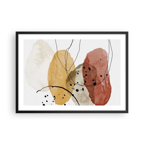 Plakat w czarnej ramie - Abstrakcyjne plamy w odcieniach beżu, żółci i czerwieni - 70x50cm - Jak powietrze lekkie, przejrzyste - Nowoczesna dekoracja ścienna do salonu i sypialni ARTTOR