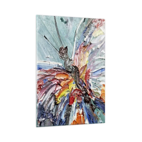 Obraz na szkle - Kolorowy motyl w stylu impasto na pastelowym tle - 80x120cm - Pomalowany przez naturę - Nowoczesna dekoracja ścienna do salonu i sypialni ARTTOR