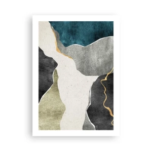 Plakat - Abstrakcyjna kompozycja z geometrycznymi kształtami - 50x70cm - Mozaikowa kompozycja z nitką złota - Nowoczesna dekoracja ścienna do salonu, kuchni i sypialni ARTTOR