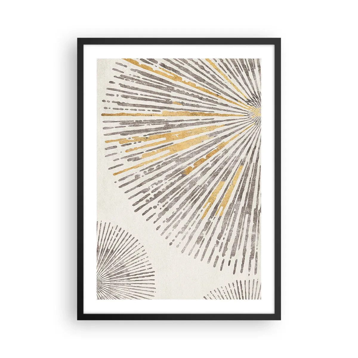 Plakat w czarnej ramie - Abstrakcyjny wzór promieni w odcieniach złota i brązu - 50x70cm - Uroda promienia - Nowoczesna dekoracja ścienna do salonu i sypialni ARTTOR