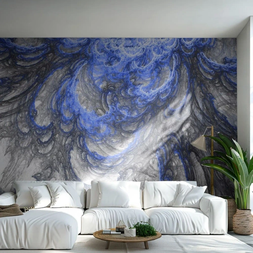 Fototapeta Premium Canvas - Abstrakcyjne fale w odcieniach niebieskiego i szarego - 100x70cm - Narodziny fali - Nowoczesna dekoracja ścienna do salonu i sypialni ARTTOR