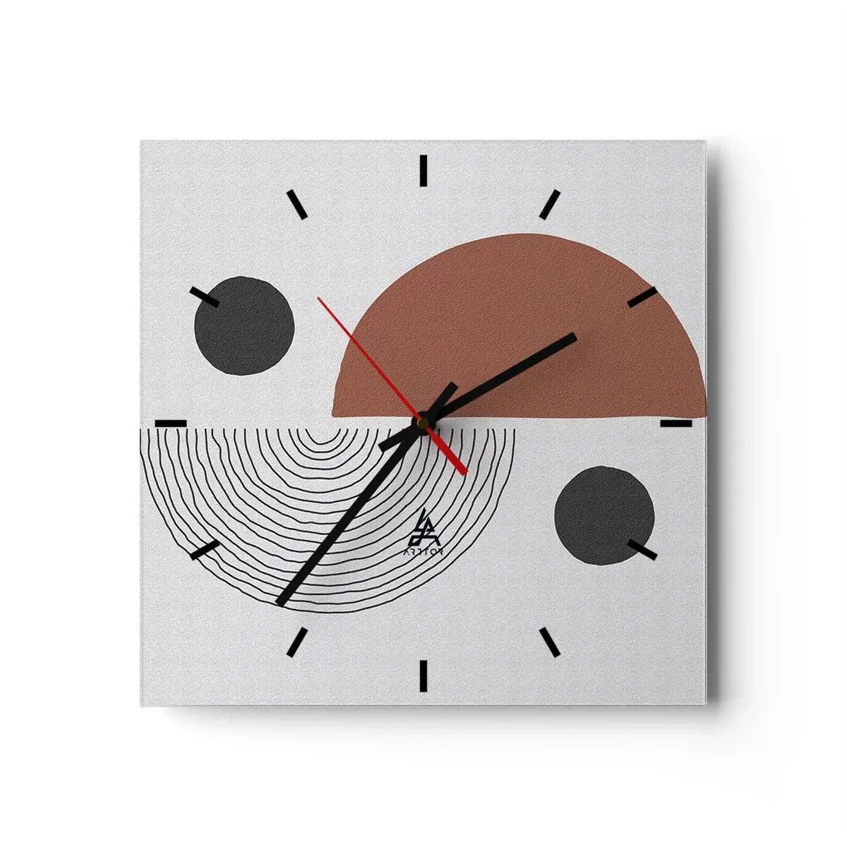 Zegar ścienny - Geometryczne kształty w odcieniach brązu i czerni - 30x30cm - Doskonałość koła - Nowoczesna dekoracja ścienna do salonu i sypialni ARTTOR