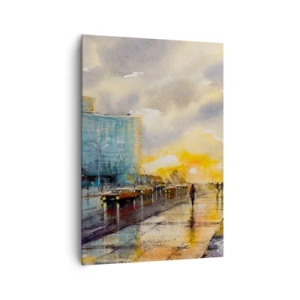 Obraz na płótnie - Malowniczy widok promenady nadmorskiej o zachodzie słońca - 70x100cm - Życie na brzegu - Nowoczesna dekoracja ścienna do salonu i sypialni ARTTOR