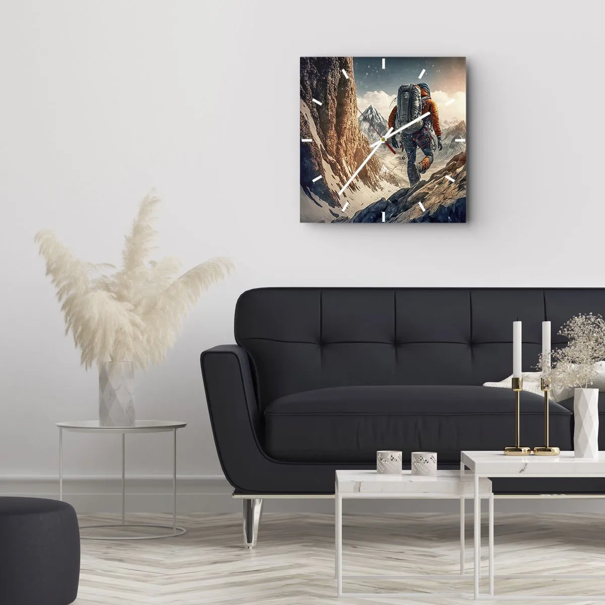 Zegar ścienny - Wspinacz na górskim szlaku w zimowym krajobrazie - 30x30cm - Samotny wojownik - Nowoczesna dekoracja ścienna do salonu i sypialni ARTTOR