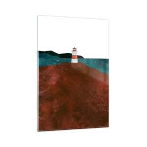 Obraz na szkle - Latarnia morska na tle gór i morza - 80x120cm - Wpatrzona w morze - Nowoczesna dekoracja ścienna do salonu i sypialni ARTTOR