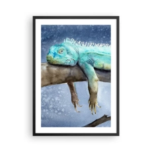 Plakat w czarnej ramie - Akwarelowy obraz legwana odpoczywającego na gałęzi - 50x70cm - Jest dobrze! - Nowoczesna dekoracja ścienna do salonu i sypialni ARTTOR