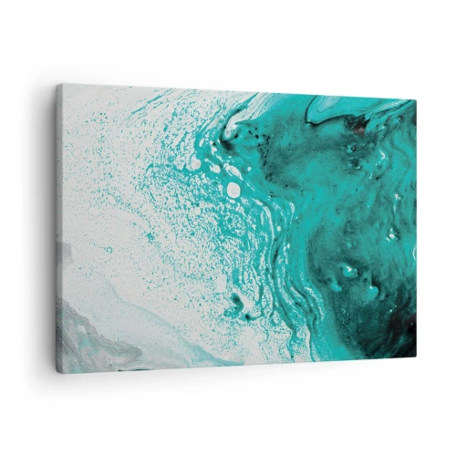 Obraz na płótnie - Abstrakcyjna kompozycja w turkusowych odcieniach na białym tle - 70x50cm - Rozpłynąć się w bieli i turkusie - Nowoczesna dekoracja ścienna do salonu i sypialni ARTTOR