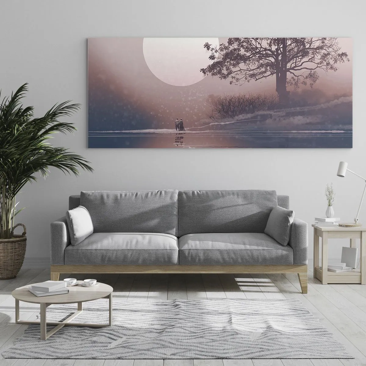 Obraz na szkle - Romantyczna scena z księżycem i drzewem nad wodą - 120x50cm - Nocne dziwy - Nowoczesna dekoracja ścienna do salonu i sypialni ARTTOR
