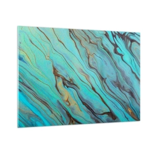 Obraz na szkle - Abstrakcyjne smugi w turkusowej i złotej kolorystyce - 100x70cm - Turkusowy przypływ - Nowoczesna dekoracja ścienna do salonu, kuchni i sypialni ARTTOR