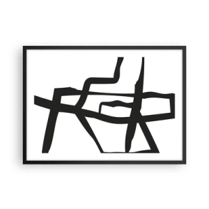 Plakat w czarnej ramie - Minimalistyczny czarno-biały wzór z geometrycznymi liniami - 70x50cm - Czarno-biała konstrukcja - Nowoczesna dekoracja ścienna do salonu i sypialni ARTTOR