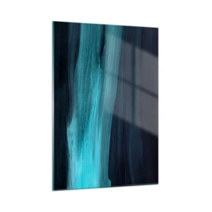 Obraz na szkle - Abstrakcyjna fala w odcieniach turkusu i granatu - 50x70cm - Popłyń z nurtem - Nowoczesna dekoracja ścienna do salonu, kuchni i sypialni ARTTOR