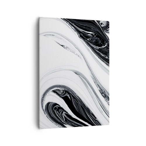 Obraz na płótnie - Abstrakcyjna czarno-biała kompozycja z płynnymi, falistymi wzorami - 50x70cm - Połączenie przeciwieństw - Nowoczesna dekoracja ścienna do salonu, kuchni i sypialni ARTTOR