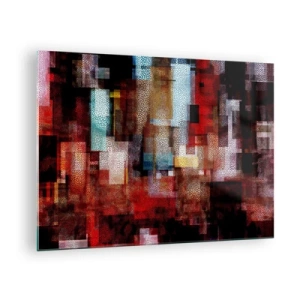 Obraz na szkle - Abstrakcyjna kompozycja geometryczna w odcieniach czerwieni - 70x50cm - Pomieszanie z poplątaniem - Nowoczesna dekoracja ścienna do salonu i sypialni ARTTOR