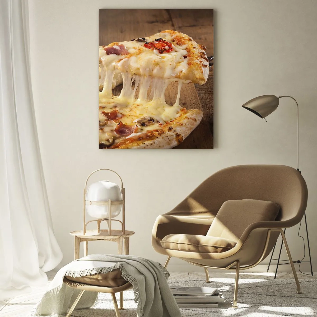 Obraz na szkle - Pizza z ciągnącym się serem - 70x100cm - Arcydzieło sztuki włoskiej - Nowoczesna dekoracja ścienna do salonu i sypialni ARTTOR