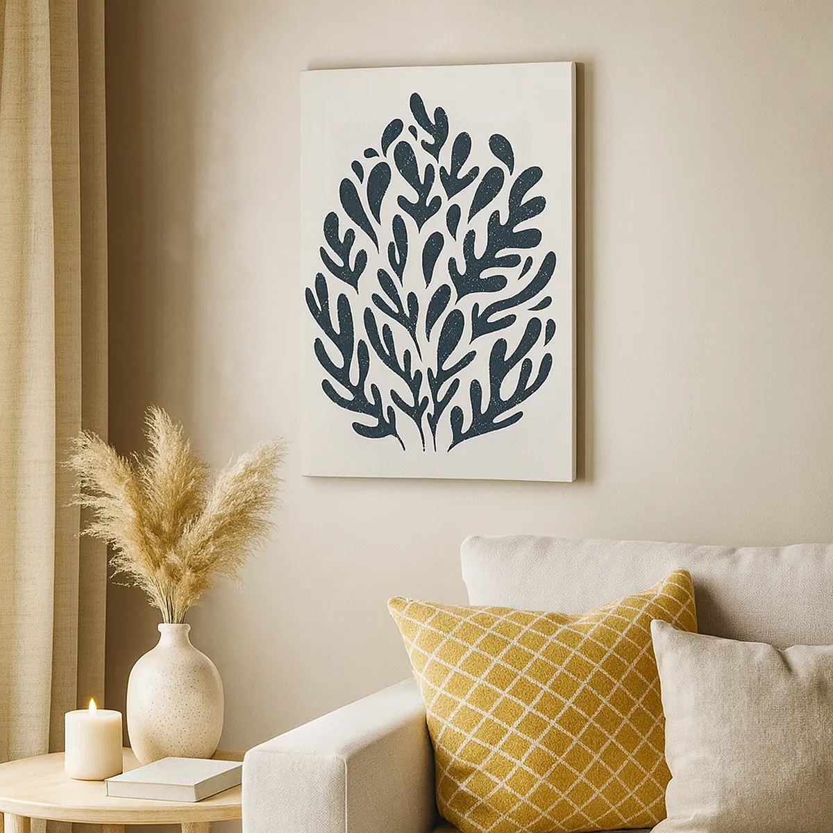 Obraz na płótnie - Abstrakcyjna kompozycja organicznych kształtów przypominających liście - 50x70cm - Kształty natury - Nowoczesna dekoracja ścienna do salonu, kuchni i sypialni ARTTOR