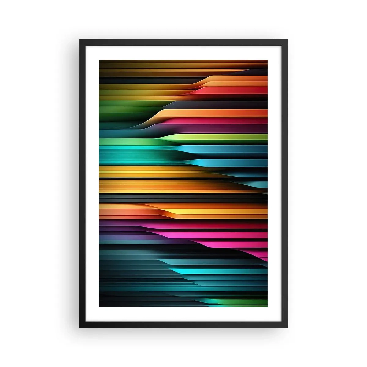 Plakat w czarnej ramie - Kolorowe pasy w futurystycznym stylu - 50x70cm - Świetlne organy - Nowoczesna dekoracja ścienna do salonu i sypialni ARTTOR