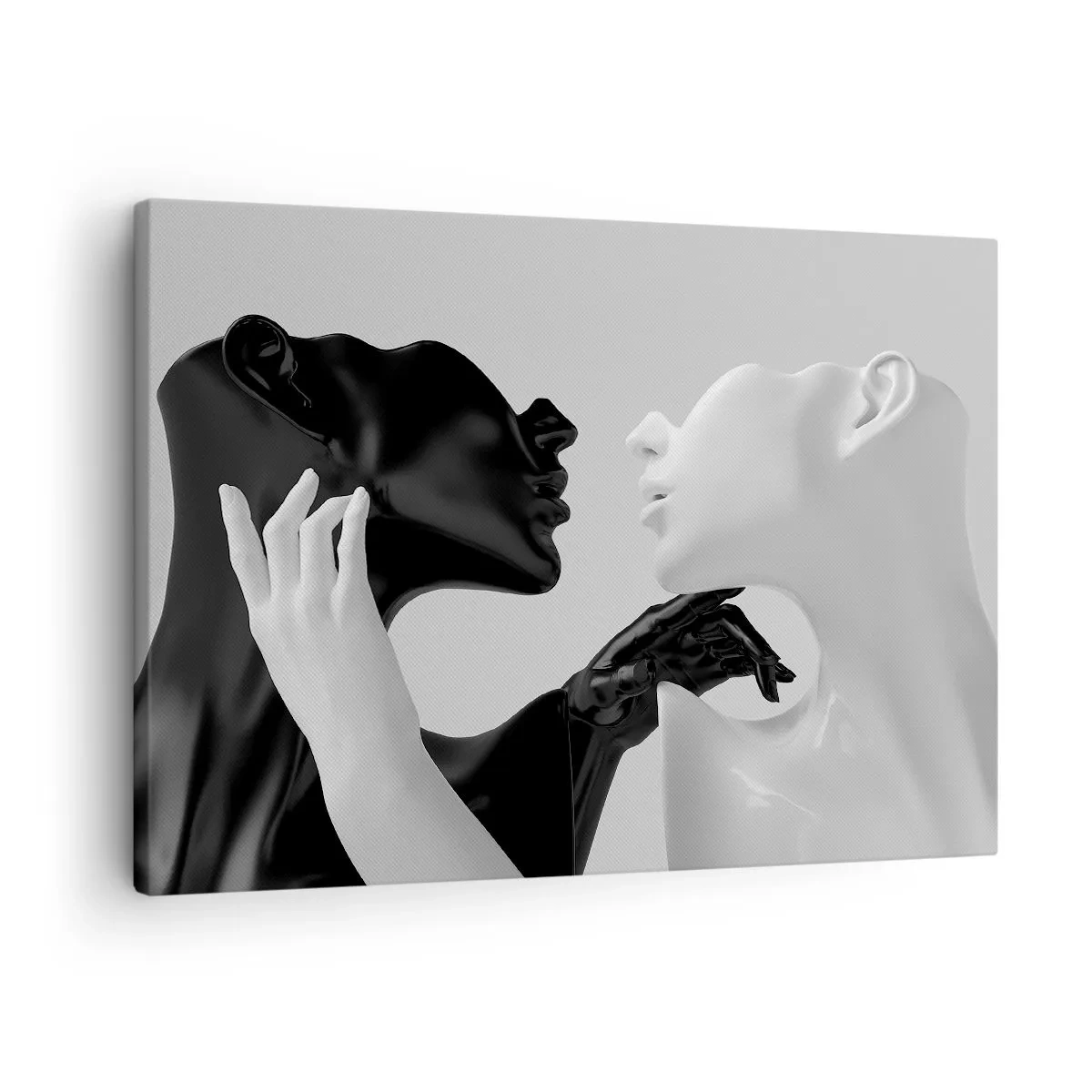 Obraz na płótnie - Czarno-białe sylwetki w dynamicznym zbliżeniu - 70x50cm - Przyciąganie – pożądanie - Nowoczesna dekoracja ścienna do salonu i sypialni ARTTOR