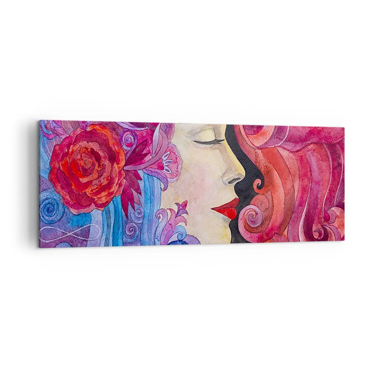Obraz na płótnie - Kolorowy profil kobiety w artystycznym stylu - 140x50cm - Secesja wciąż żywa - Nowoczesna dekoracja ścienna do salonu i sypialni ARTTOR