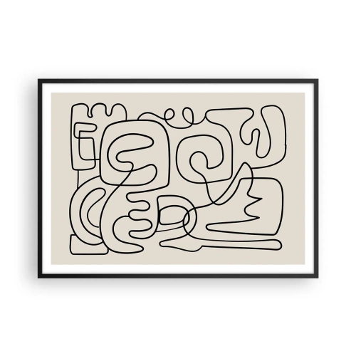 Plakat w czarnej ramie - Abstrakcyjny wzór line art w czerni na jasnym tle - 100x70cm - Po śladzie - Nowoczesna dekoracja ścienna do salonu i sypialni ARTTOR