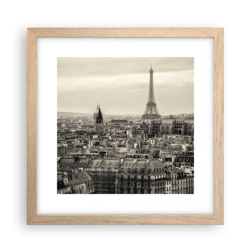 Plakat w ramie jasny dąb - Nad dachami Paryża - 30x30 cm