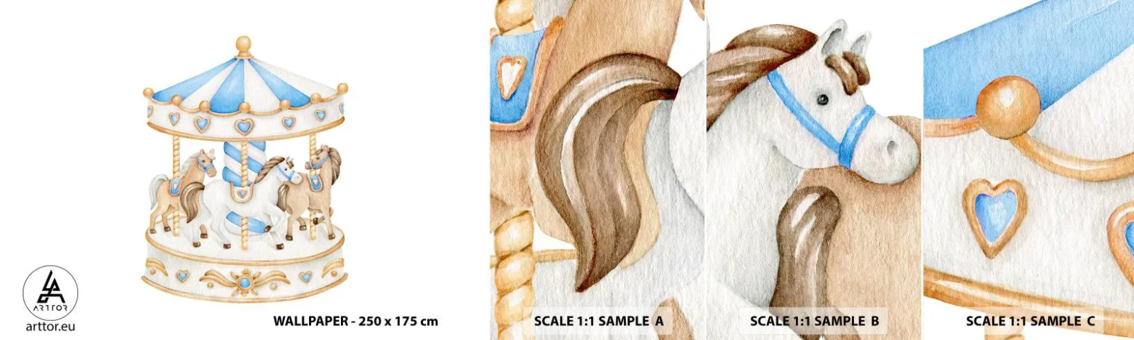 Fototapeta Próbka Standard Eco - Słodkie dzieciństwo - Konie, Karuzela, Dziecięce - 100x30 cm