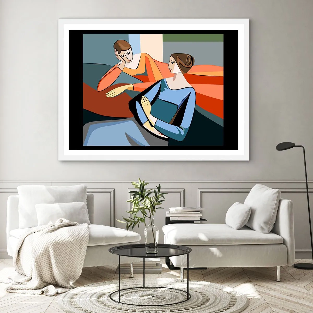 Plakat w białej ramie - Chwila zwierzeń - 91x61 cm