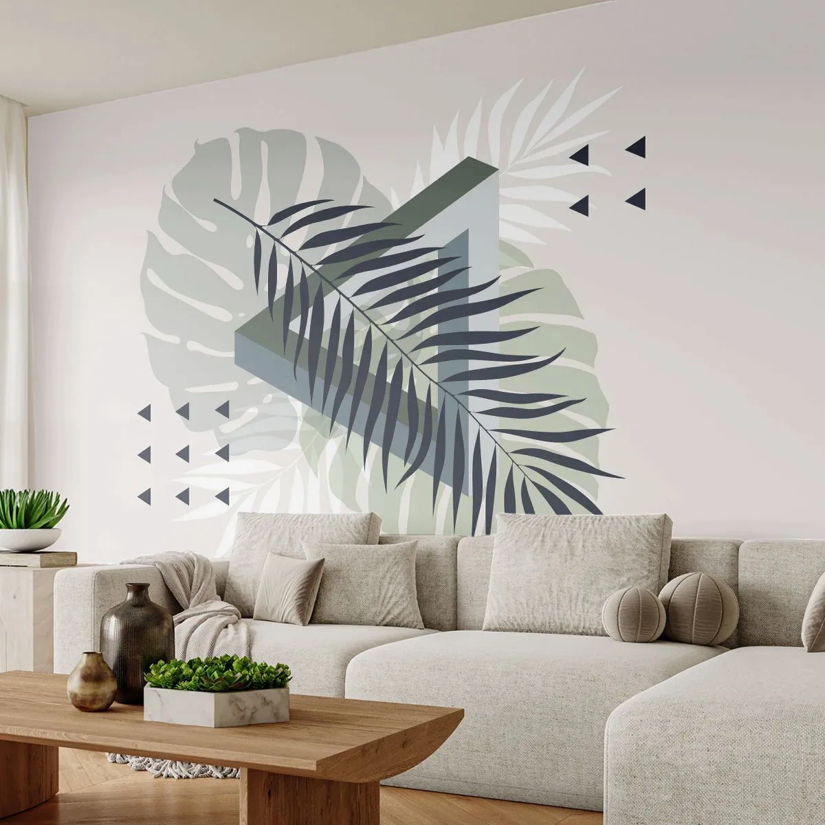 Fototapeta Samoprzylepna Deluxe Sticker - Natura i geometria – dwa porządki? - Monstera Liść, Liść Palmy, Grafika - 250x175 cm