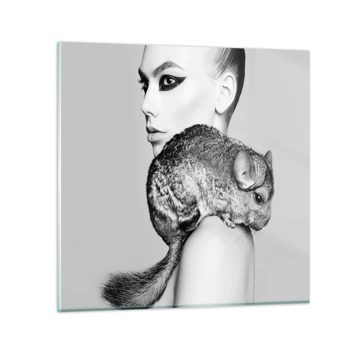 Obraz na szkle - Dama z szynszylą - 40x40 cm