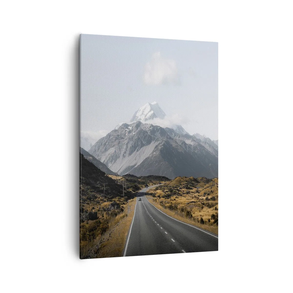 Obraz na płótnie - Droga w górach otoczona malowniczym krajobrazem - 70x100cm - Droga do serca gór - Nowoczesna dekoracja ścienna do salonu i sypialni ARTTOR