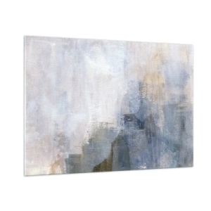 Obraz na szkle - Abstrakcyjna kompozycja w chłodnych niebiesko-beżowych tonach - 100x70cm - Tony i akordy barw - Nowoczesna dekoracja ścienna do salonu, kuchni i sypialni ARTTOR