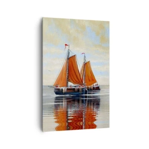 Obraz na płótnie - Dwumasztowe żaglówki na spokojnej wodzie - 80x120cm - Hej, żeglujże, żeglarzu… - Nowoczesna dekoracja ścienna do salonu i sypialni ARTTOR