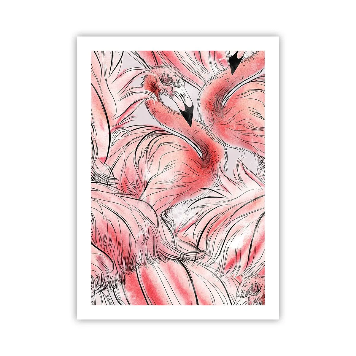 Plakat - Subtelny wzór flamingów w odcieniach różu - 50x70cm - Ptasi corps de ballet - Nowoczesna dekoracja ścienna do salonu, kuchni i sypialni ARTTOR