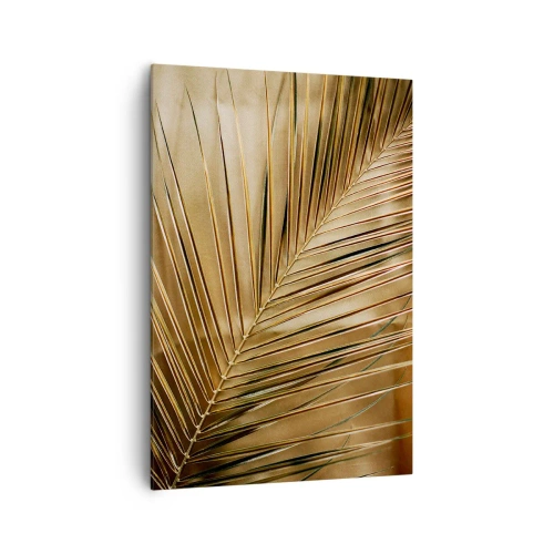 Obraz na płótnie - Złota liść palmy na jednolitym tle - 70x100cm - Naturalna kolumnada - Nowoczesna dekoracja ścienna do salonu i sypialni ARTTOR