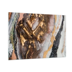 Obraz na szkle - Abstrakcyjny obraz w odcieniach złota, brązu i bieli, z teksturą przypominającą minerały - 100x70cm - Żywioł ziemi - Nowoczesna dekoracja ścienna do salonu, kuchni i sypialni ARTTOR