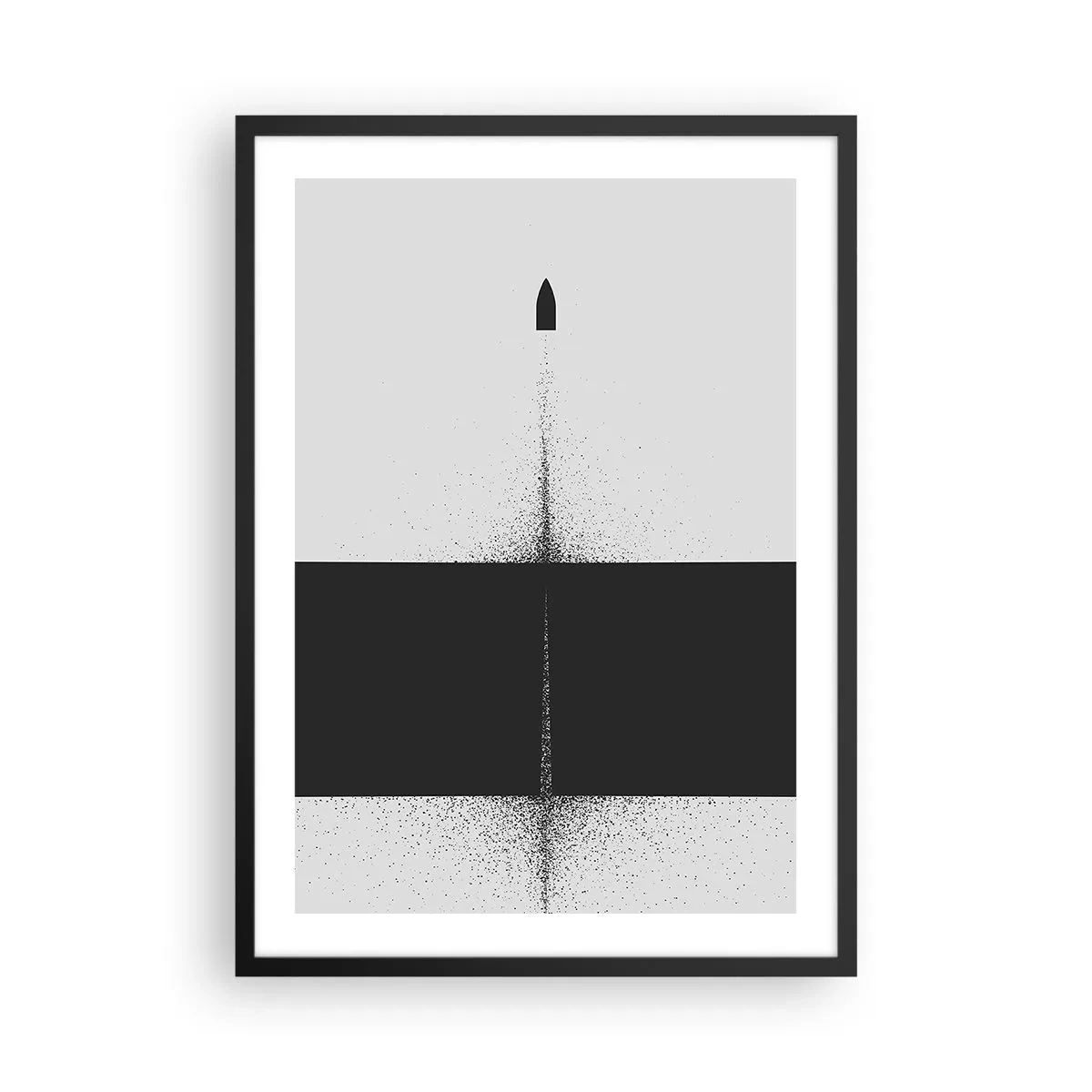 Plakat w czarnej ramie - Minimalistyczna abstrakcja z rakietą na tle podzielonym - 50x70cm - Prosto do celu - Nowoczesna dekoracja ścienna do salonu i sypialni ARTTOR