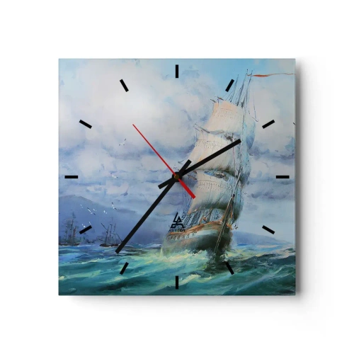 Zegar ścienny - Statek na wzburzonym morzu - 30x30cm - Pomyślnych wiatrów - Nowoczesna dekoracja ścienna do salonu i sypialni ARTTOR