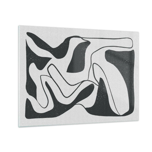Obraz na szkle - Czarno-białe abstrakcyjne kształty przypominające labirynt - 70x50cm - Abstrakcyjna zabawa w labiryncie - Nowoczesna dekoracja ścienna do salonu i sypialni ARTTOR