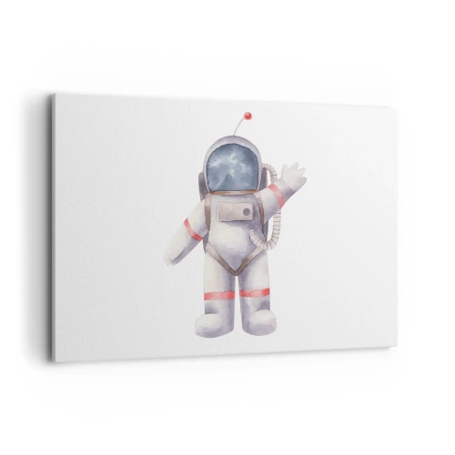 Obraz na płótnie - Astronauta w stylu akwarelowym na białym tle - 100x70cm - To na razie! - Nowoczesna dekoracja ścienna do salonu, kuchni i sypialni ARTTOR