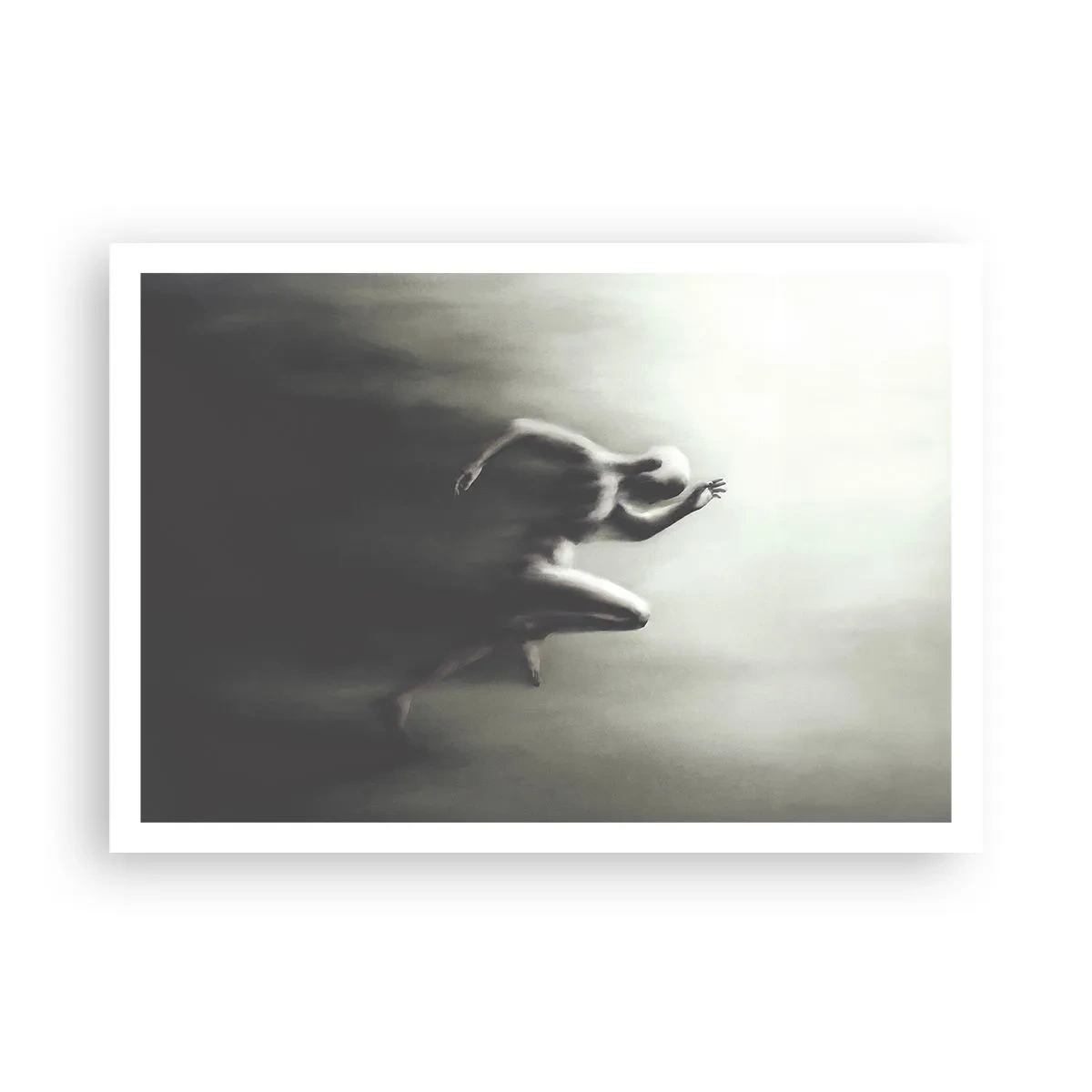 Plakat - Czarno-biała sylwetka biegnącej postaci w dynamicznym i surrealistycznym stylu - 100x70cm - Niepowstrzymany - Nowoczesna dekoracja ścienna do salonu i sypialni ARTTOR